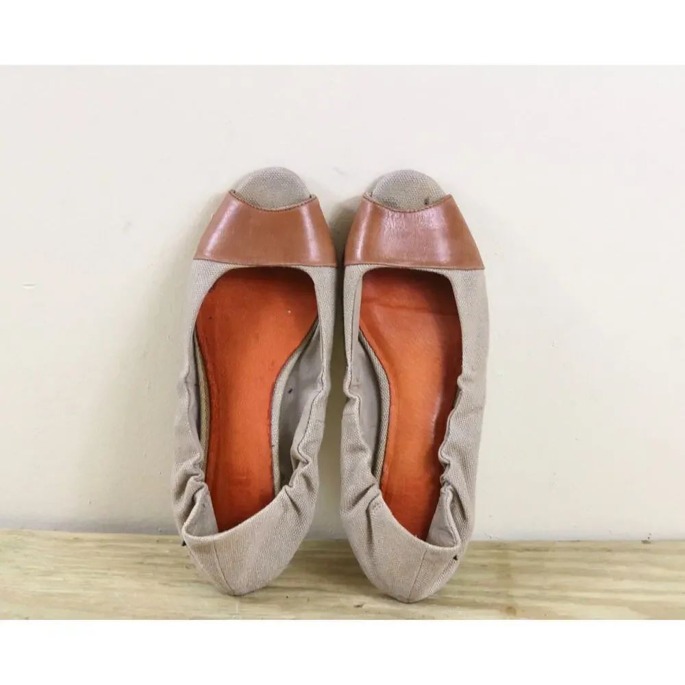 Diesel Shoes Womens 8.5 Brown Canvas Leather Flex Trex Ballet Flats Open Toe_4
